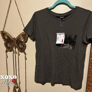 DKNY Charcoal Tee with Sequin Accent